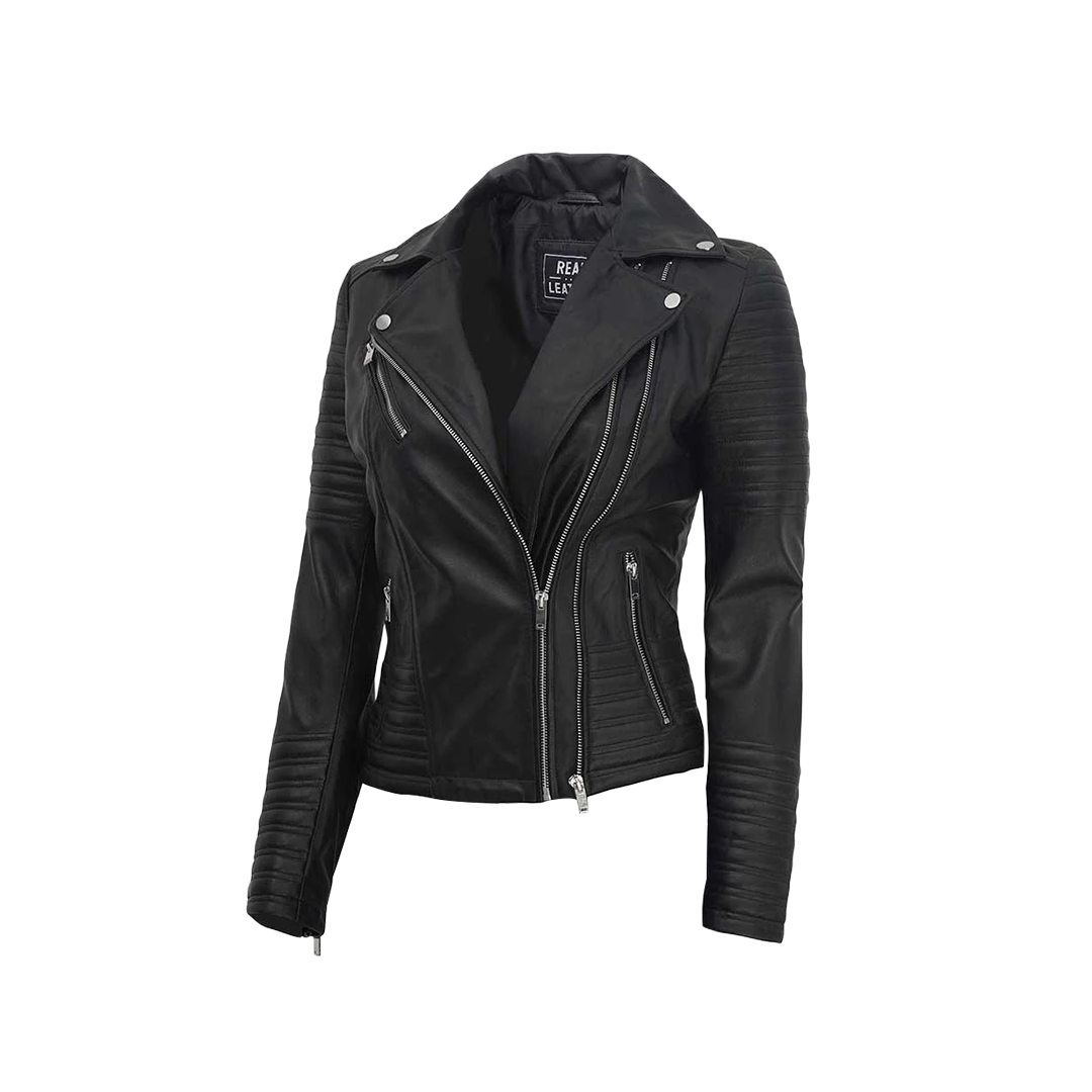 Women's Black Asymmetrical Motorcycle Leather Biker Jacket