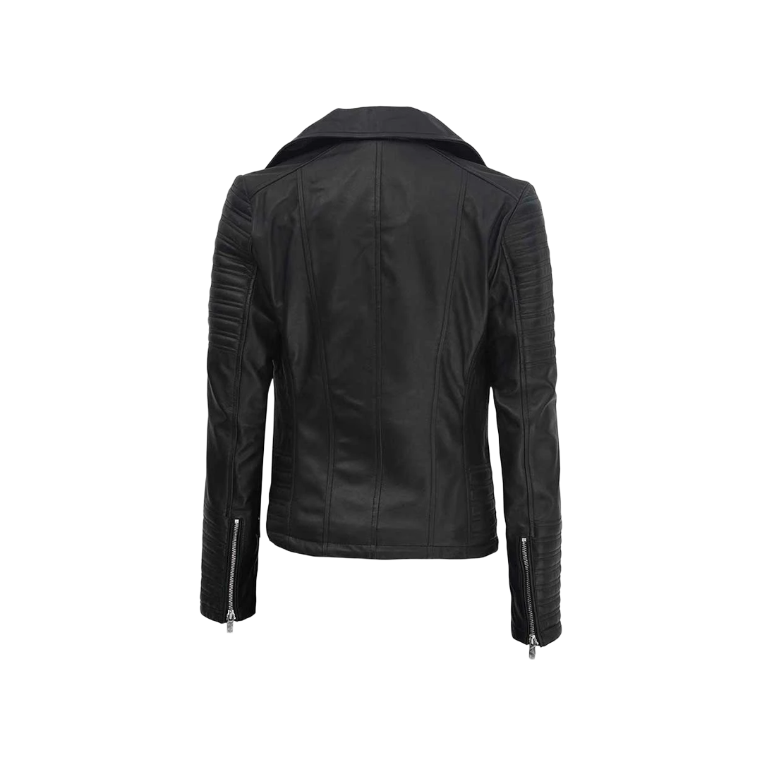 Women's Black Asymmetrical Motorcycle Leather Biker Jacket