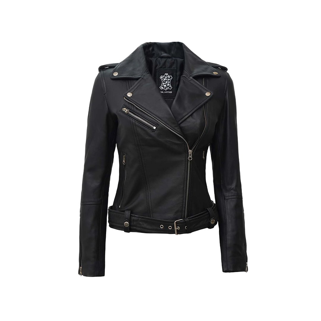 Women's Black Asymmetrical Real Biker Leather Jacket