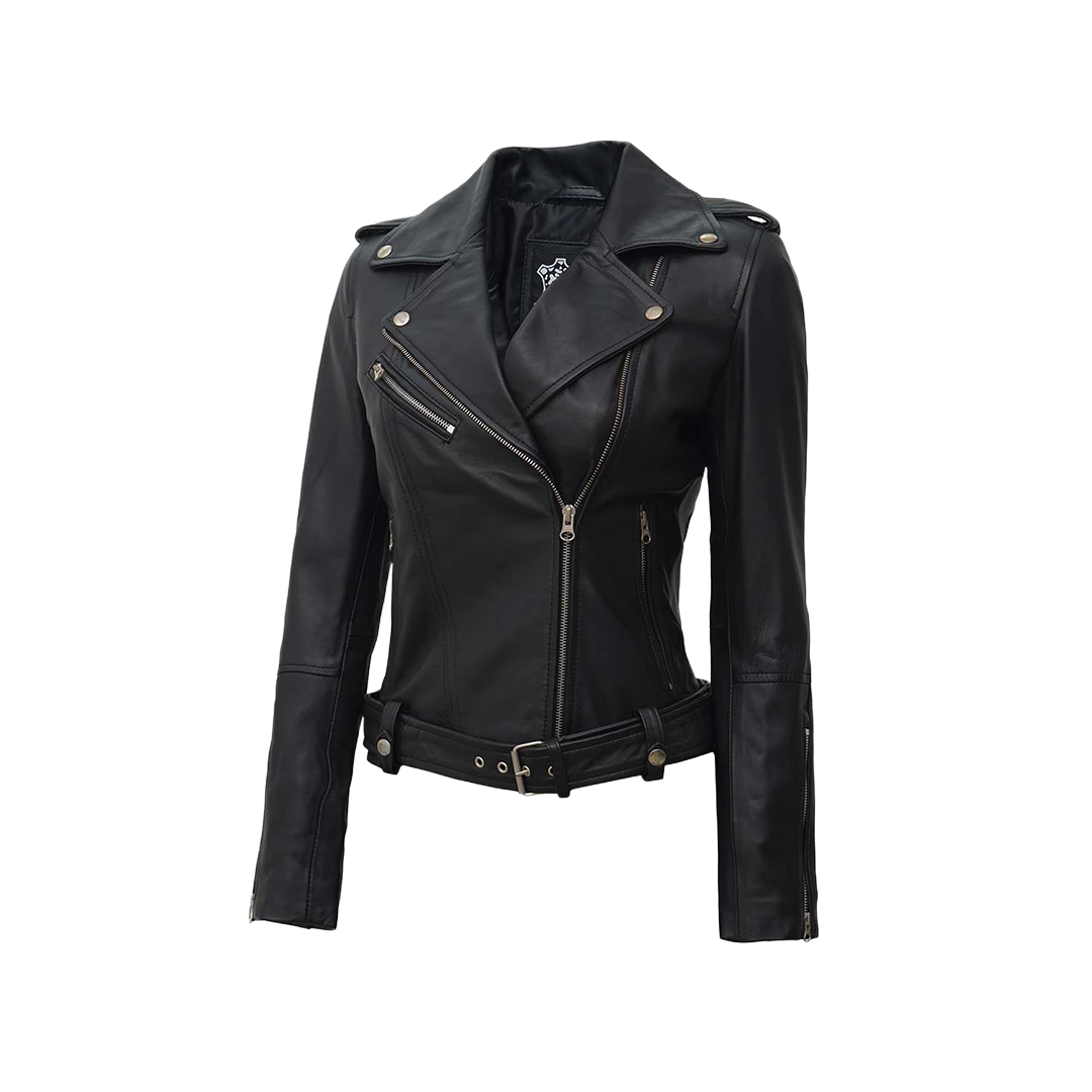 Women's Black Asymmetrical Real Biker Leather Jacket