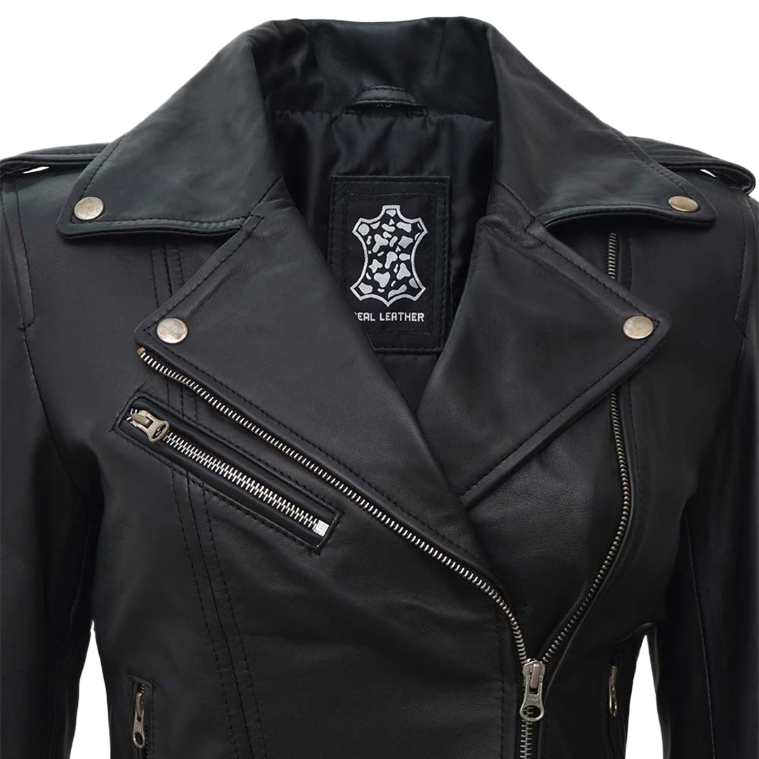 Women's Black Asymmetrical Real Biker Leather Jacket