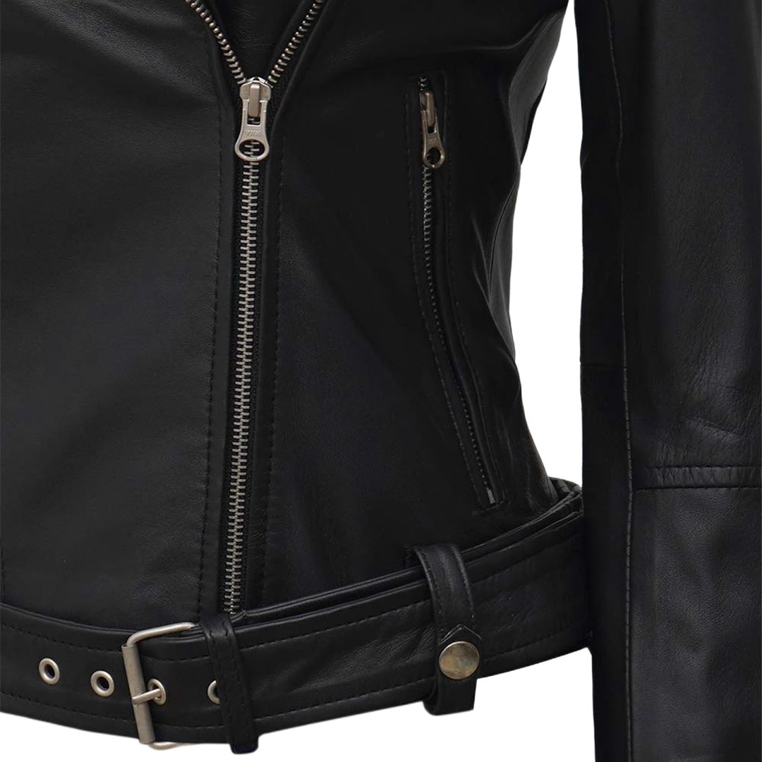 Women's Black Asymmetrical Real Biker Leather Jacket