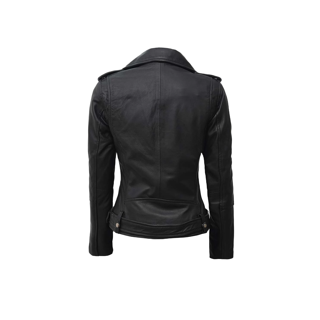 Women's Black Asymmetrical Real Biker Leather Jacket