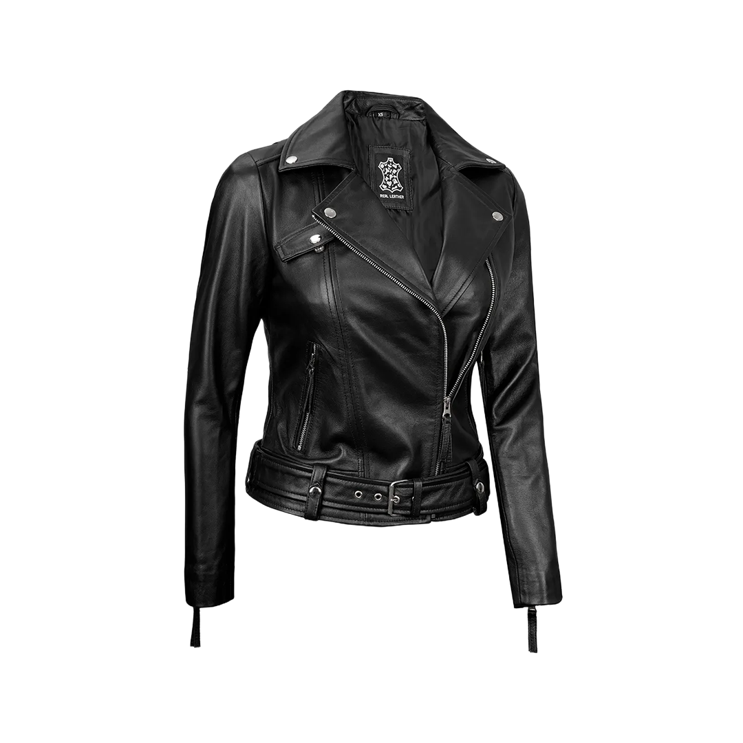 Women's Black Asymmetrical Real Leather Biker Jacket
