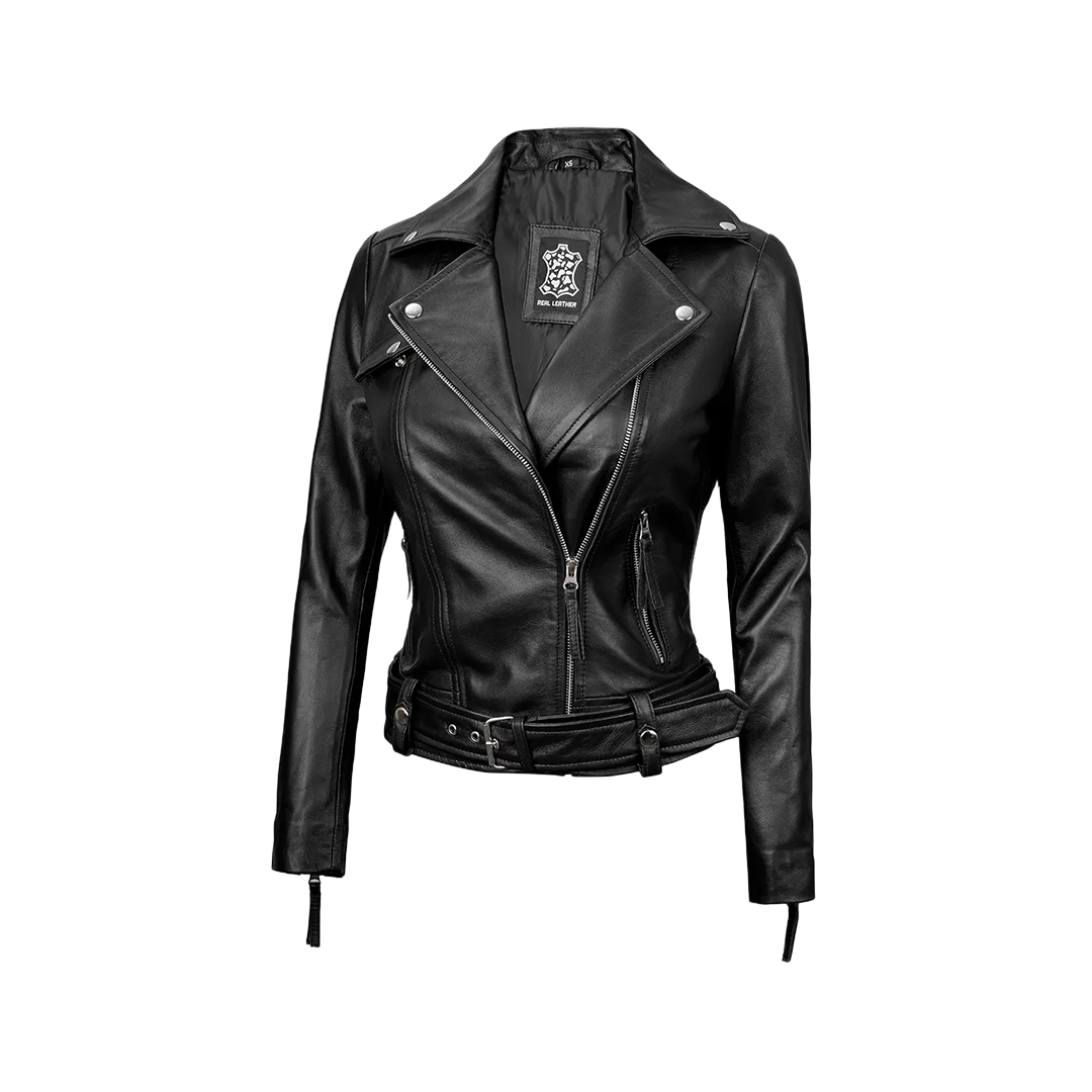 Women's Black Asymmetrical Real Leather Biker Jacket