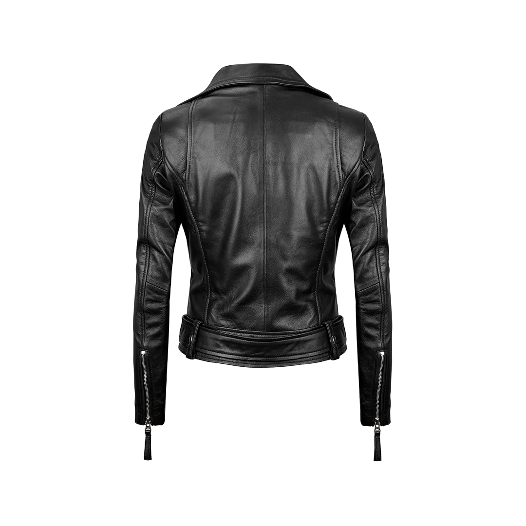 Women's Black Asymmetrical Real Leather Biker Jacket