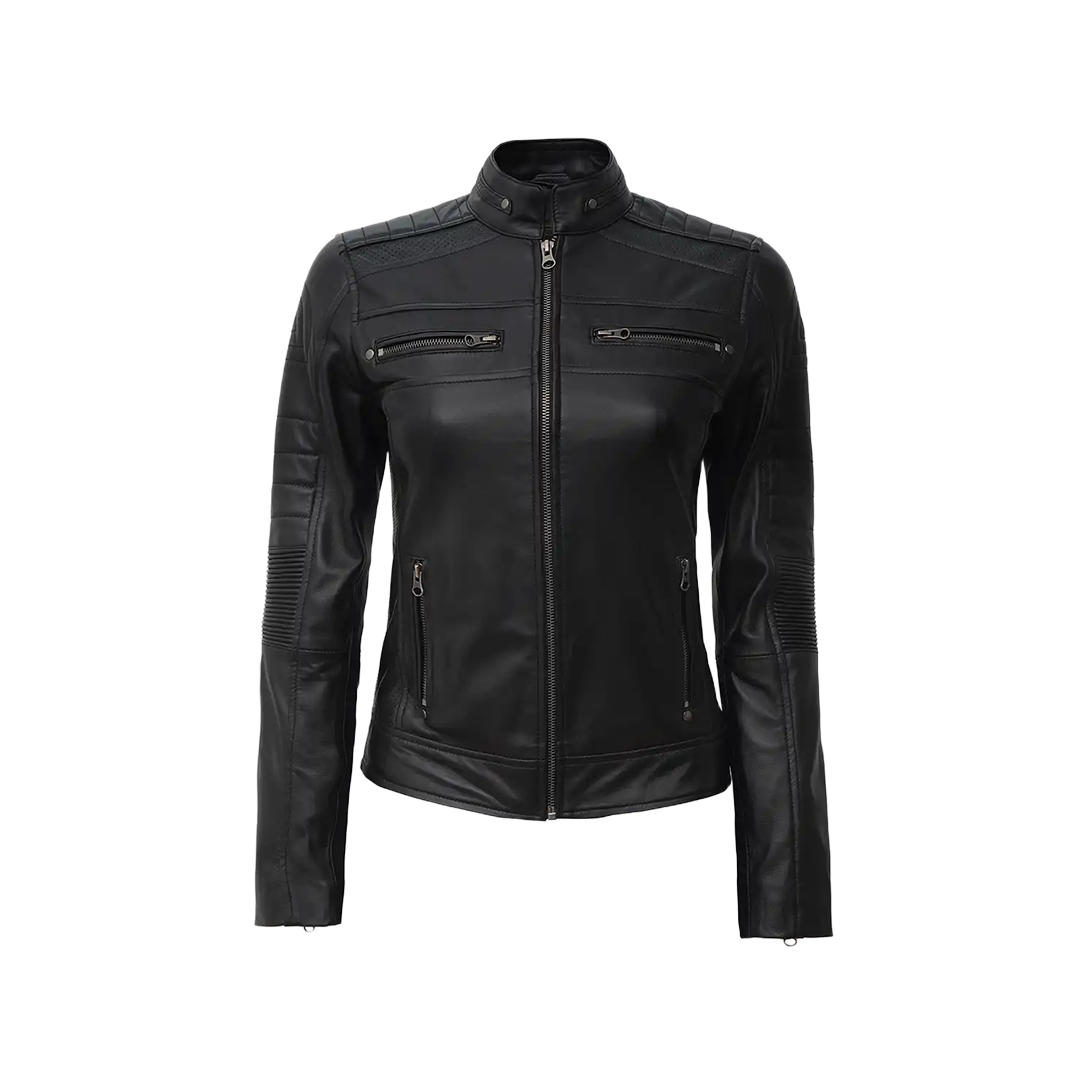 Women's Black Cafe Racer Leather Jacket
