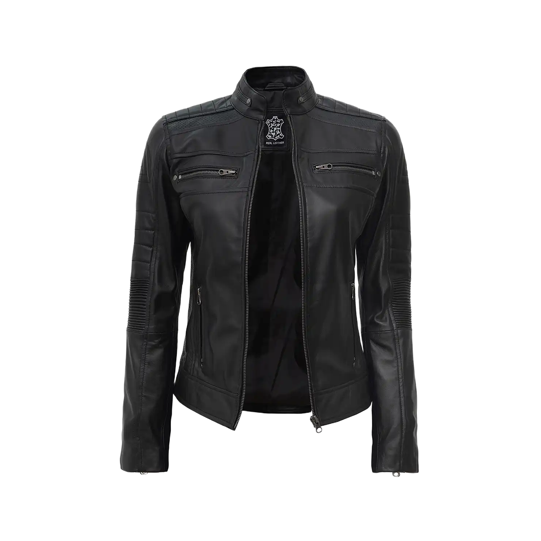 Women's Black Cafe Racer Leather Jacket