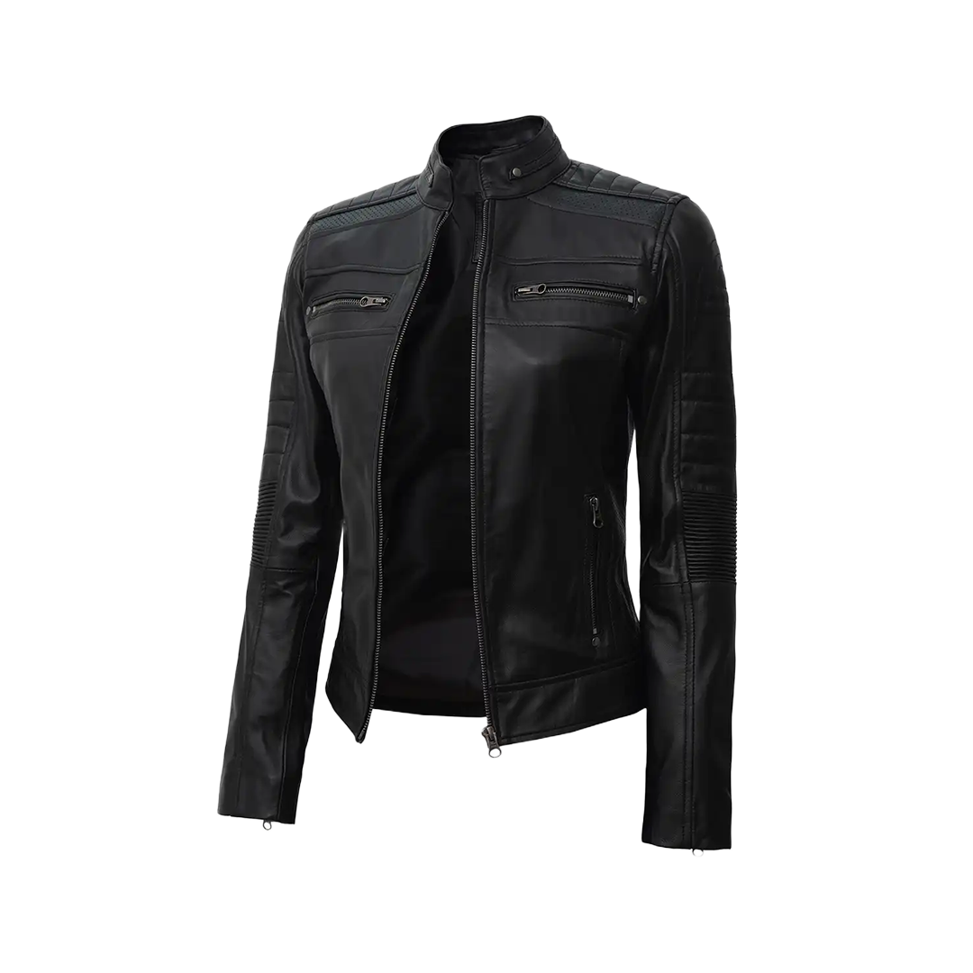 Women's Black Cafe Racer Leather Jacket