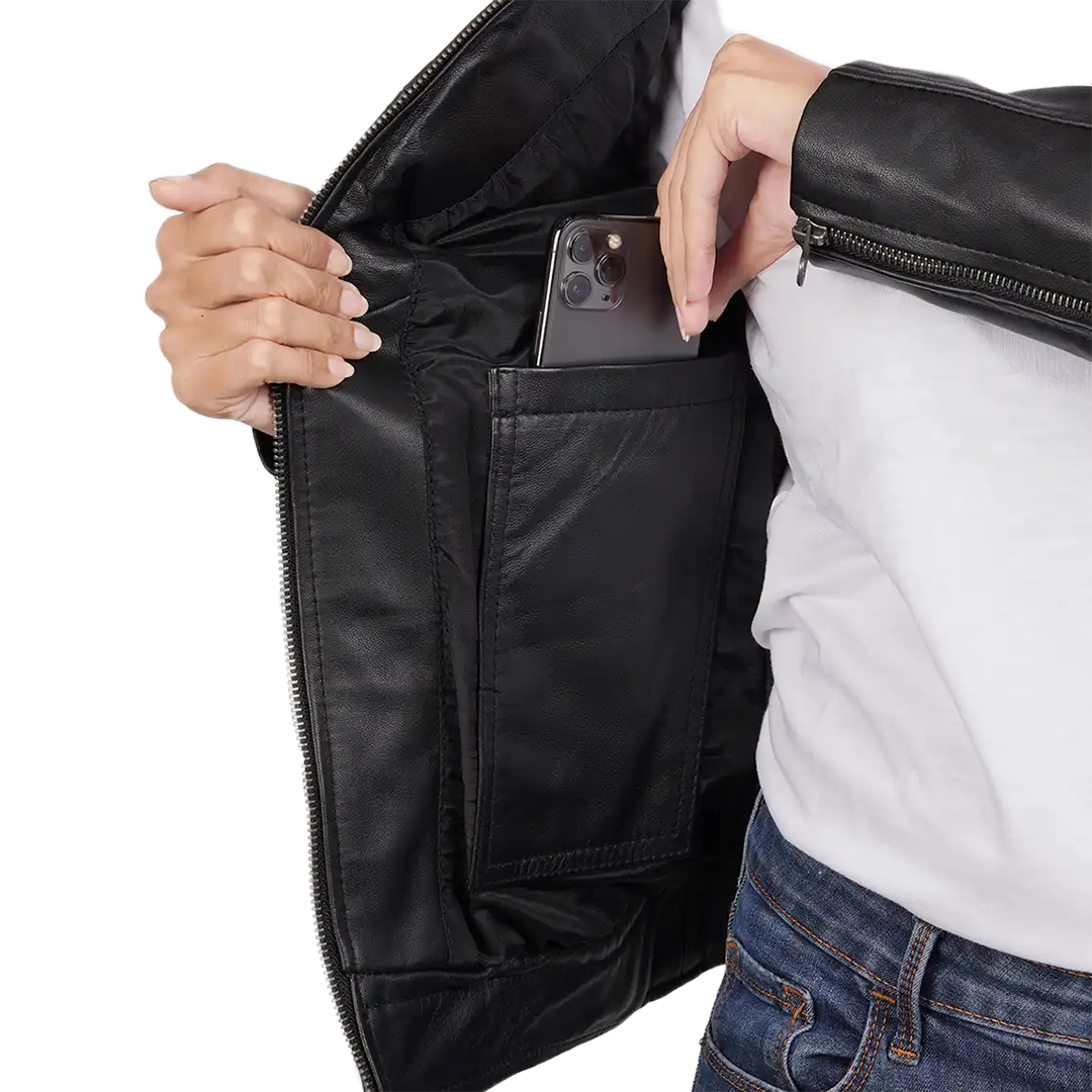 Women's Black Cafe Racer Leather Jacket