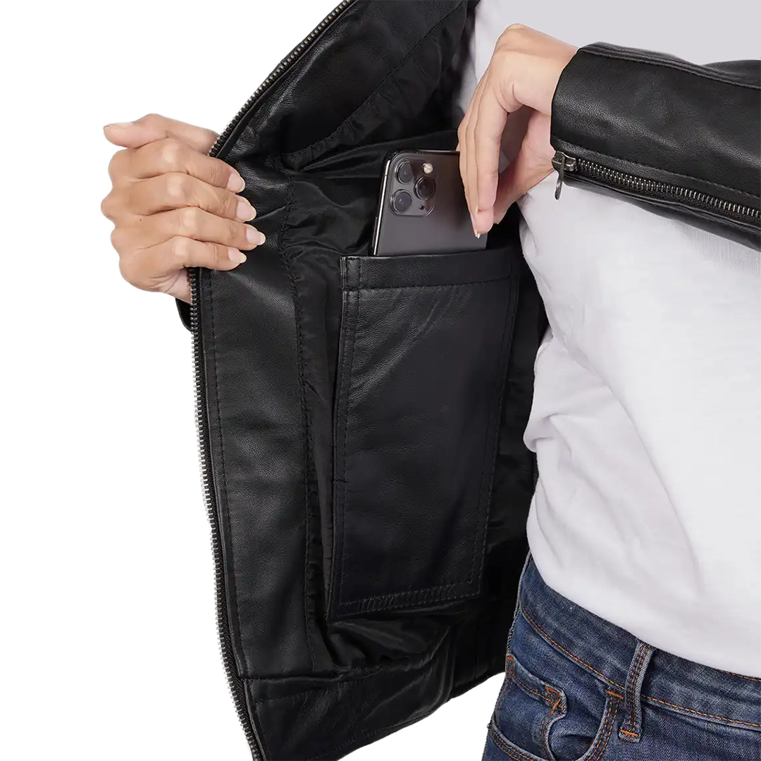 Women's Black Cafe Racer Leather Jacket