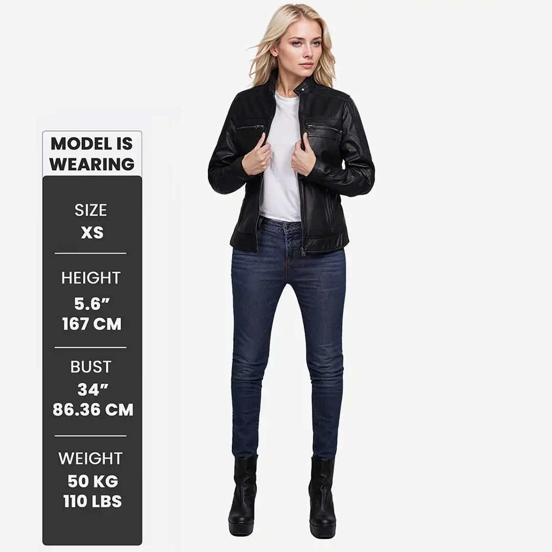 Women's Black Cafe Racer Leather Jacket