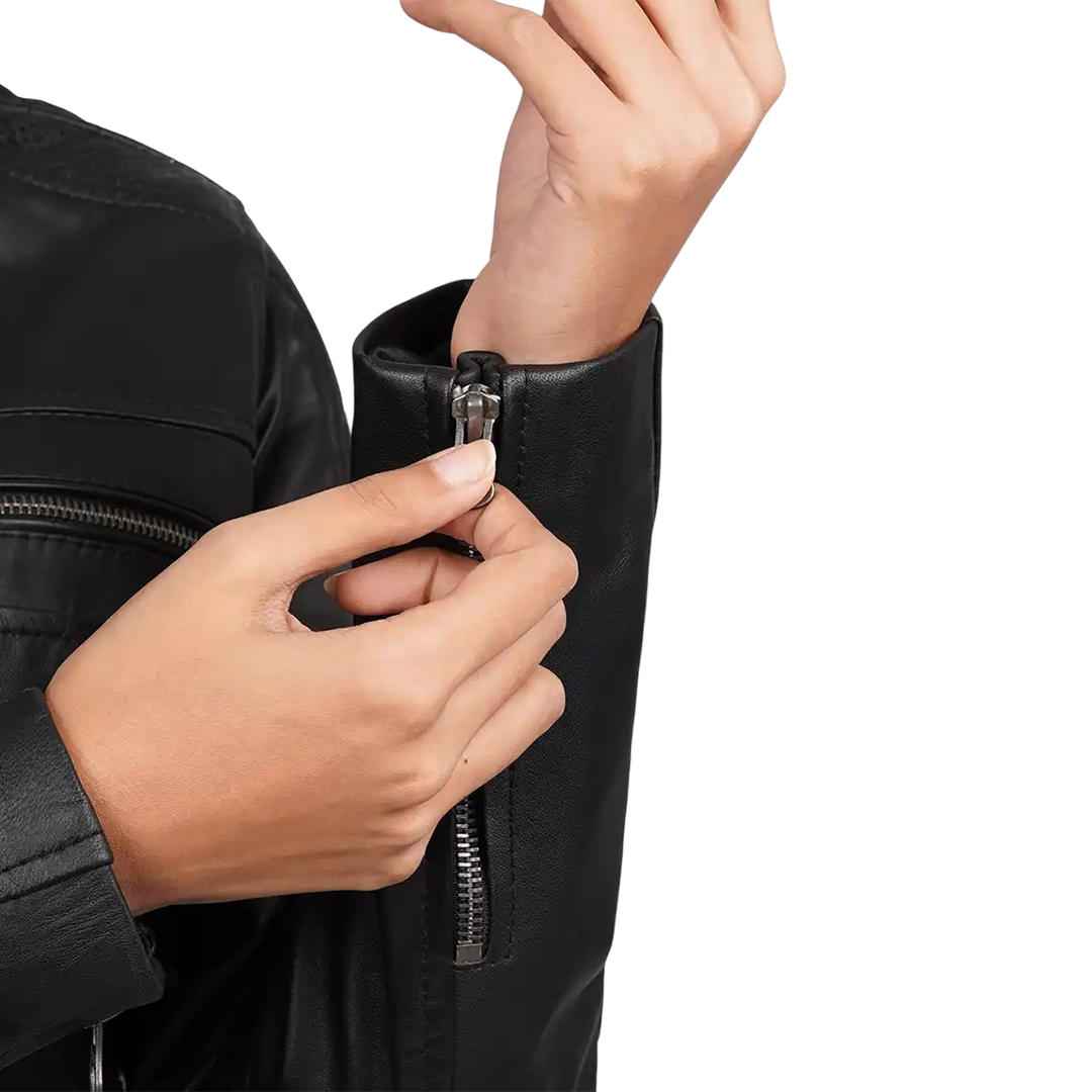 Women's Black Cafe Racer Lightweight Leather Jacket