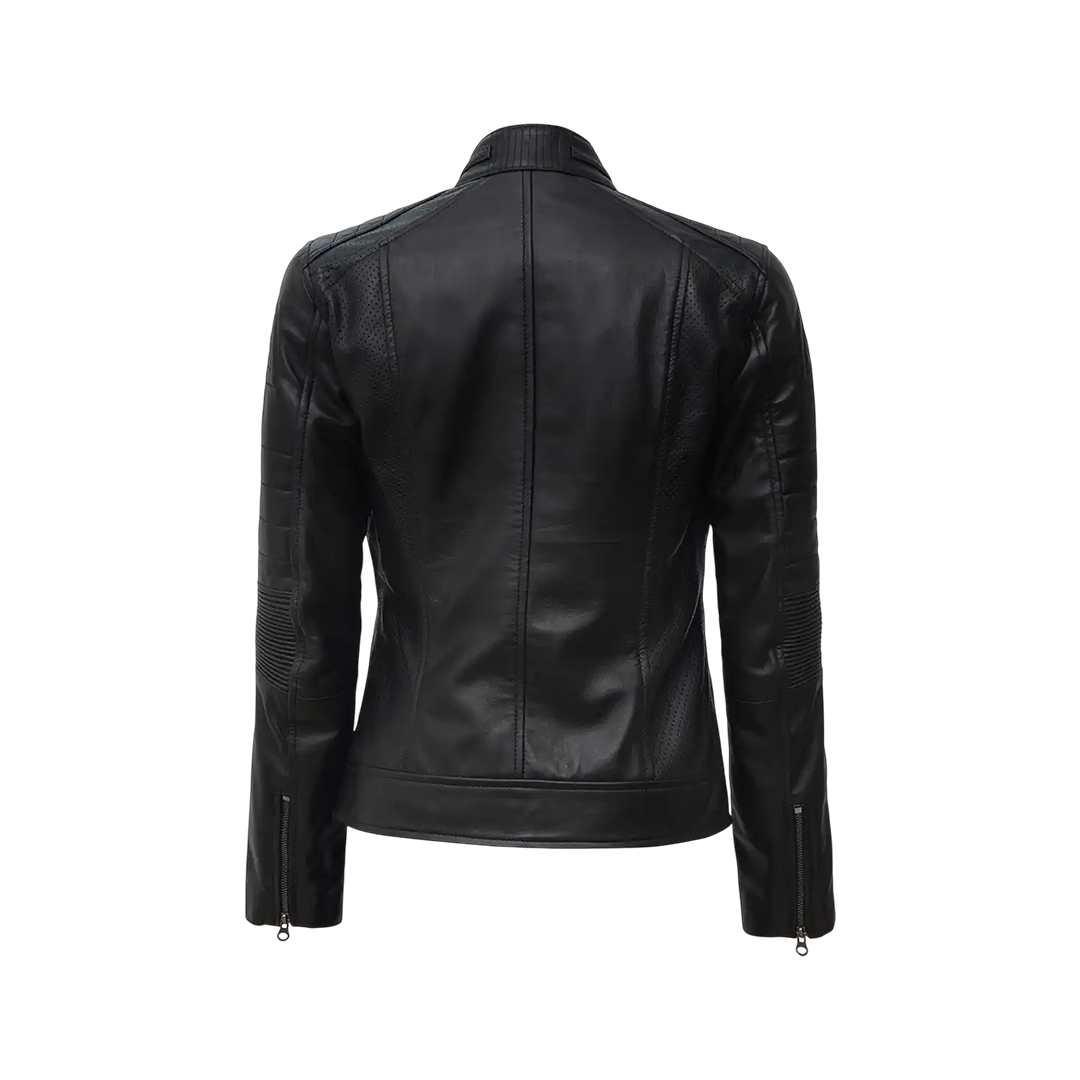 Women's Black Cafe Racer Lightweight Leather Jacket
