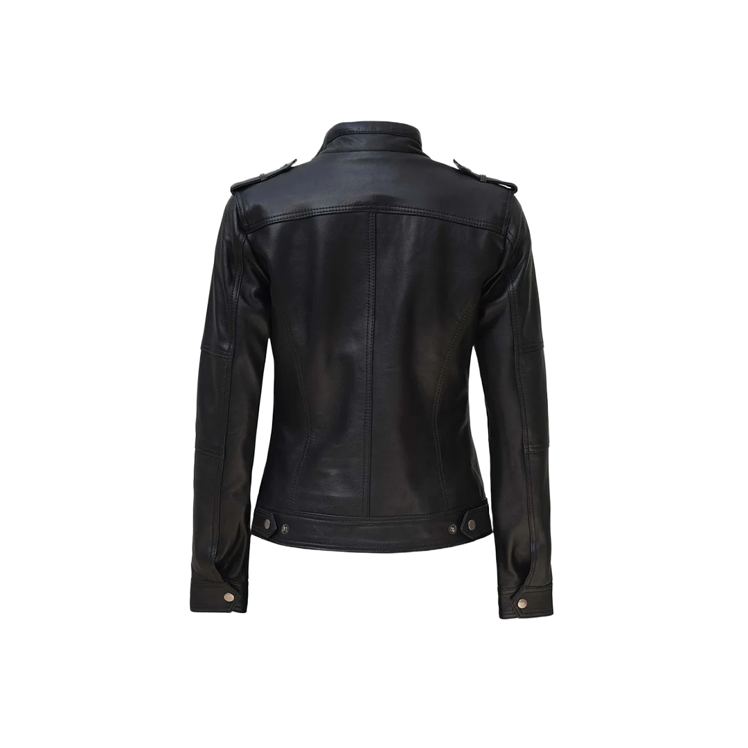 Women's Black Cafe Racer Real Leather Jacket