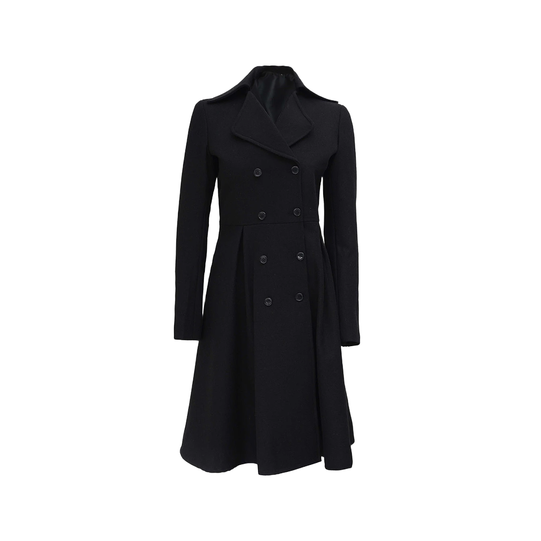 Women's Black Double Breasted Long Wool Trench Coat