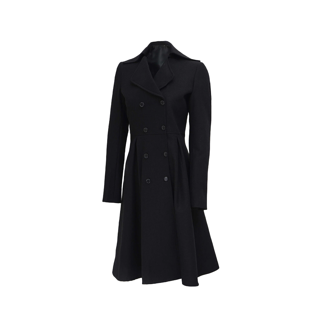 Women's Black Double Breasted Long Wool Trench Coat