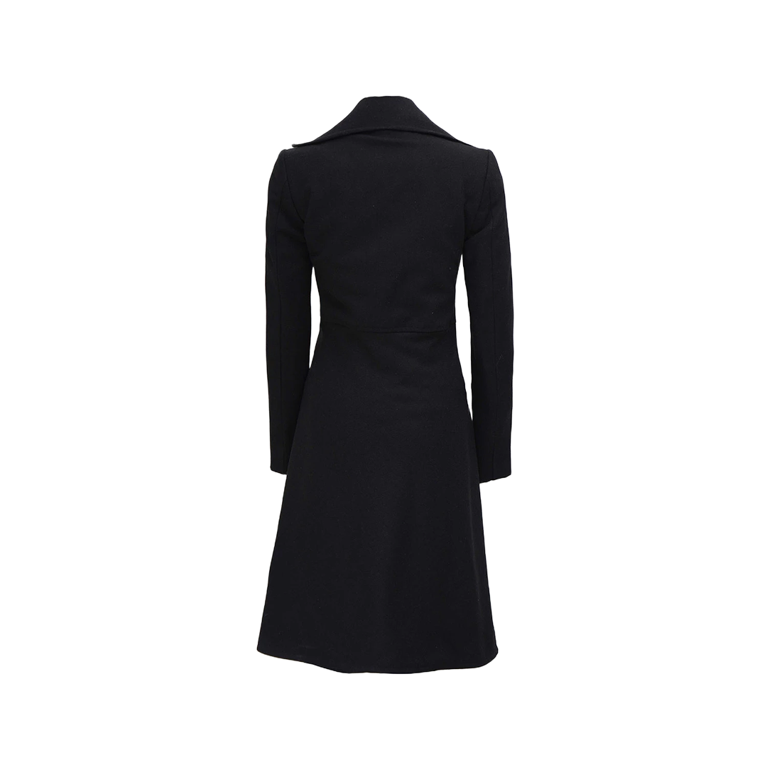 Women's Black Double Breasted Long Wool Trench Coat