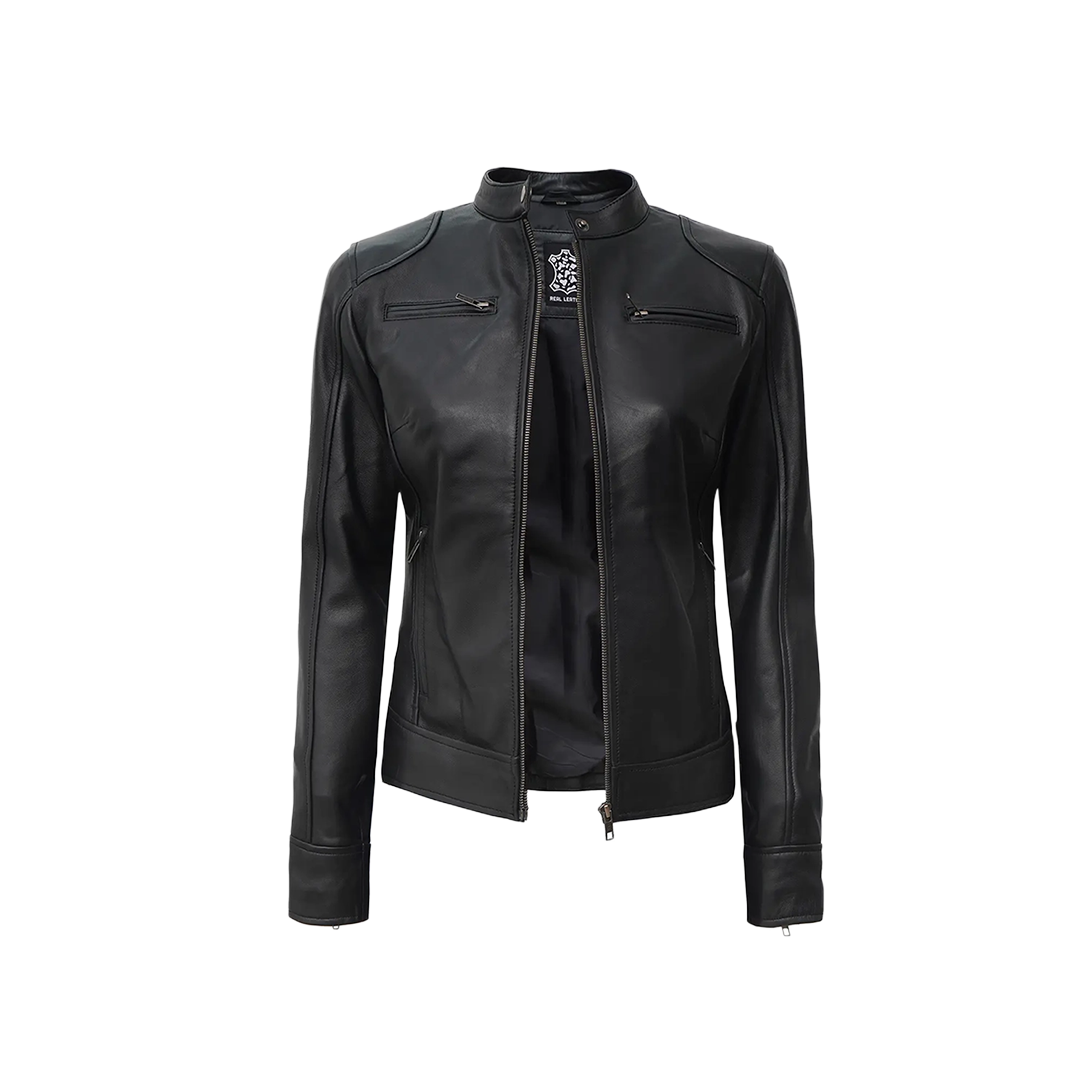 Women's Black Lambskin Leather Motorcycle Jacket