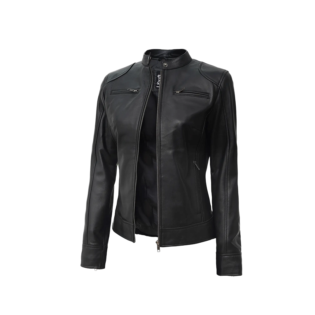 Women's Black Lambskin Leather Motorcycle Jacket