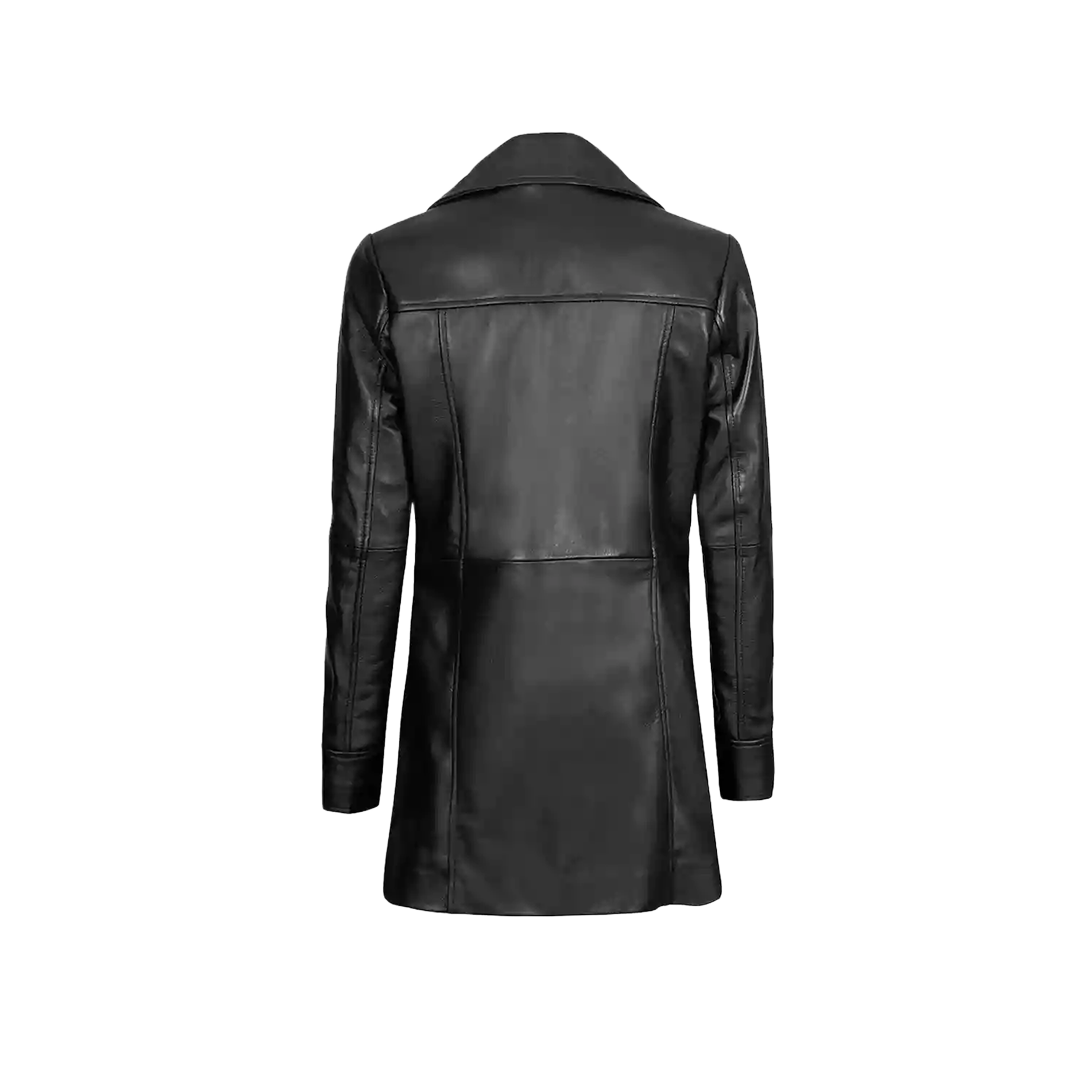 Womens 3/4 Length Real Black Leather Coat
