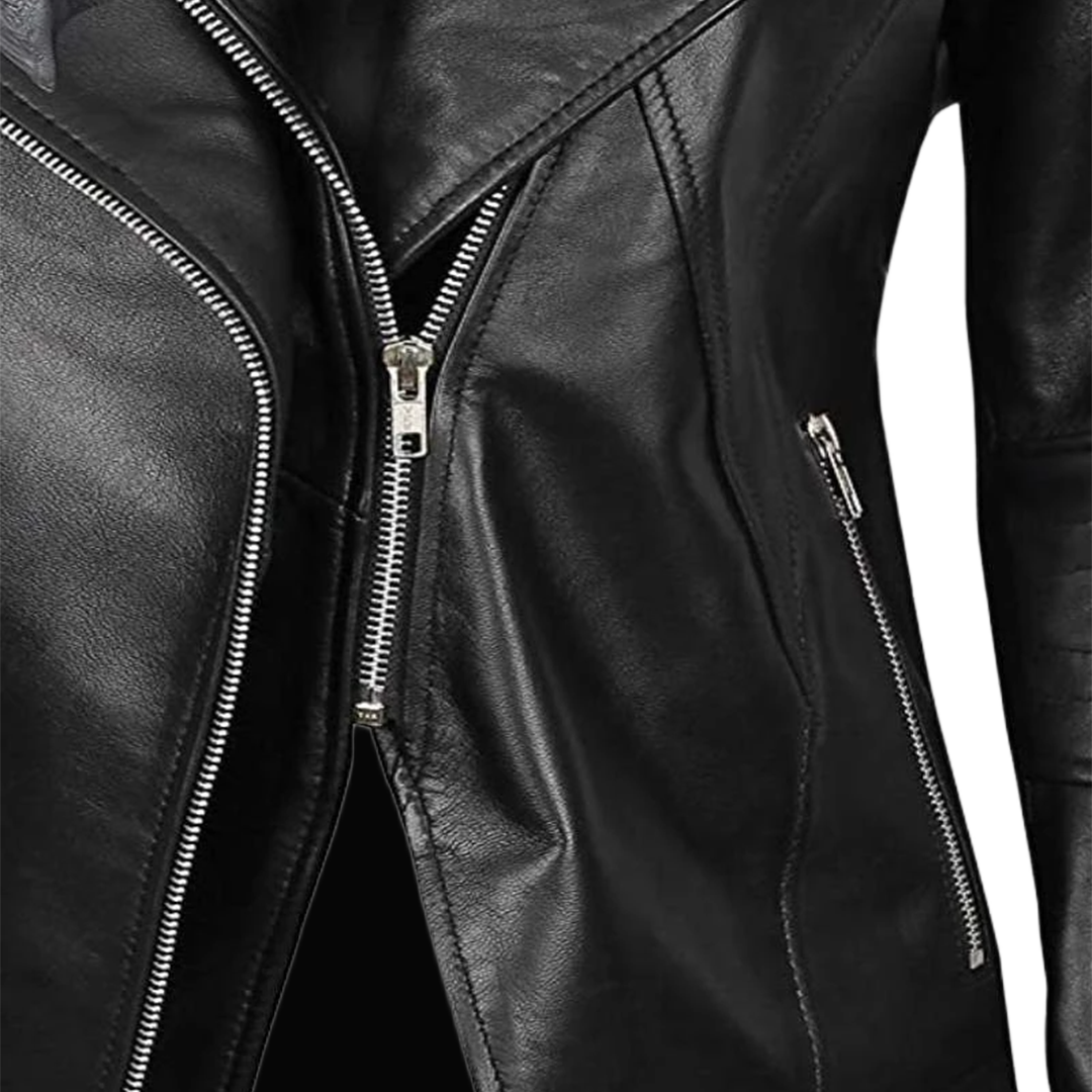 Women's Black Leather Biker Jacket – Asymmetrical & Stylish