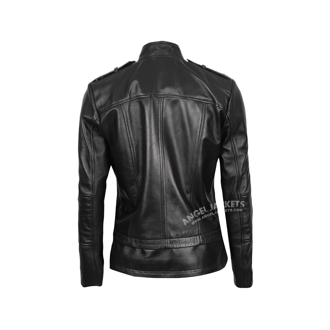 Women's Black Leather Biker Jacket – Asymmetrical & Stylish