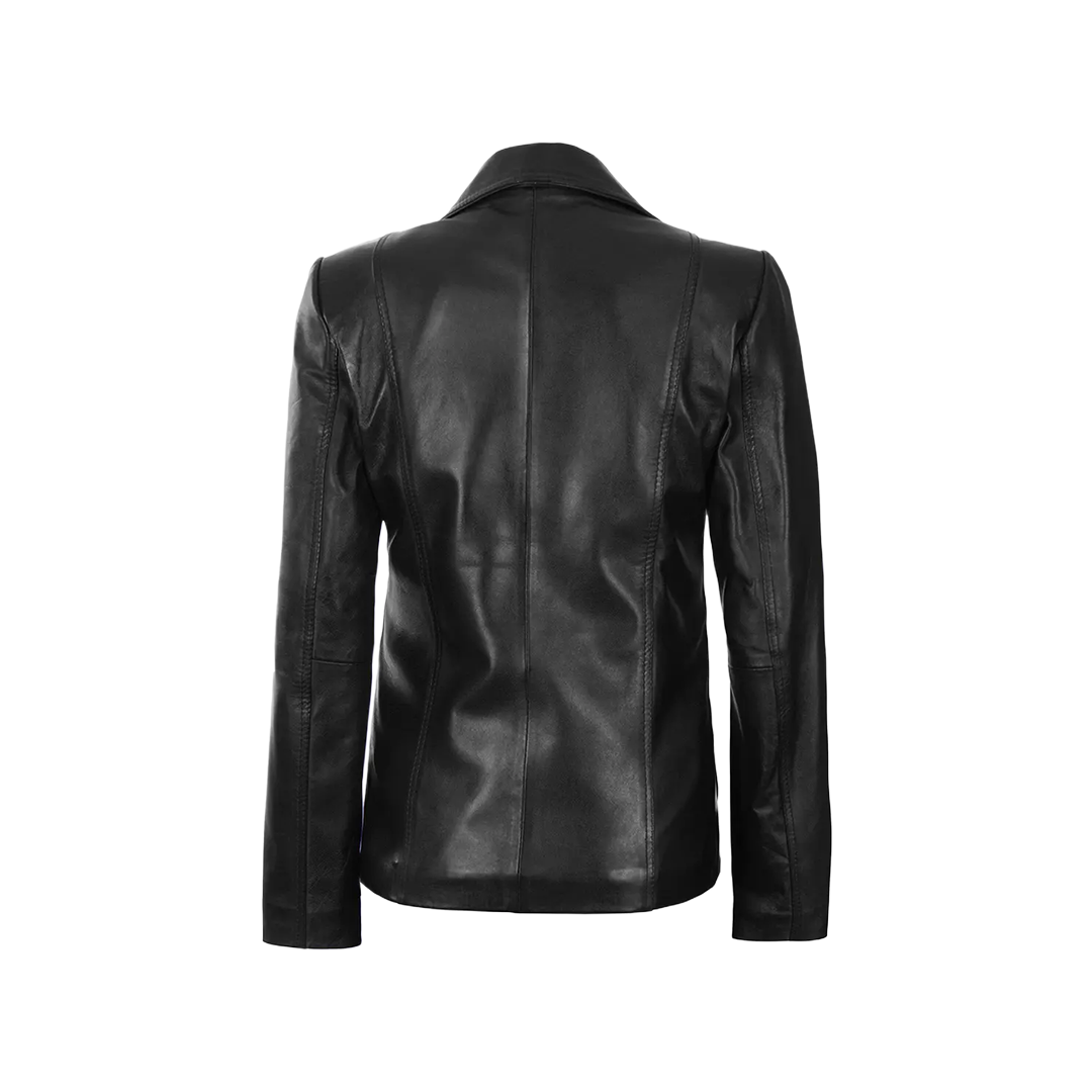 Women's Black Two-Button Leather Blazer Jacket