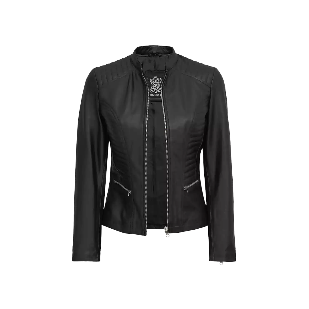Women's Cafe Racer Black Leather Jacket