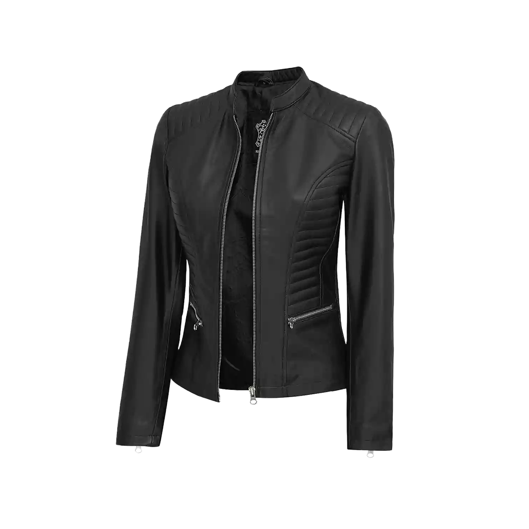 Women's Cafe Racer Black Leather Jacket