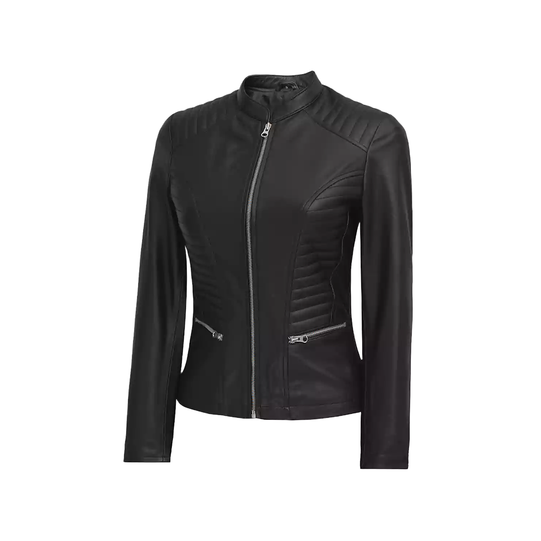 Women's Cafe Racer Black Leather Jacket