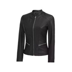 Women's Cafe Racer Black Leather Jacket