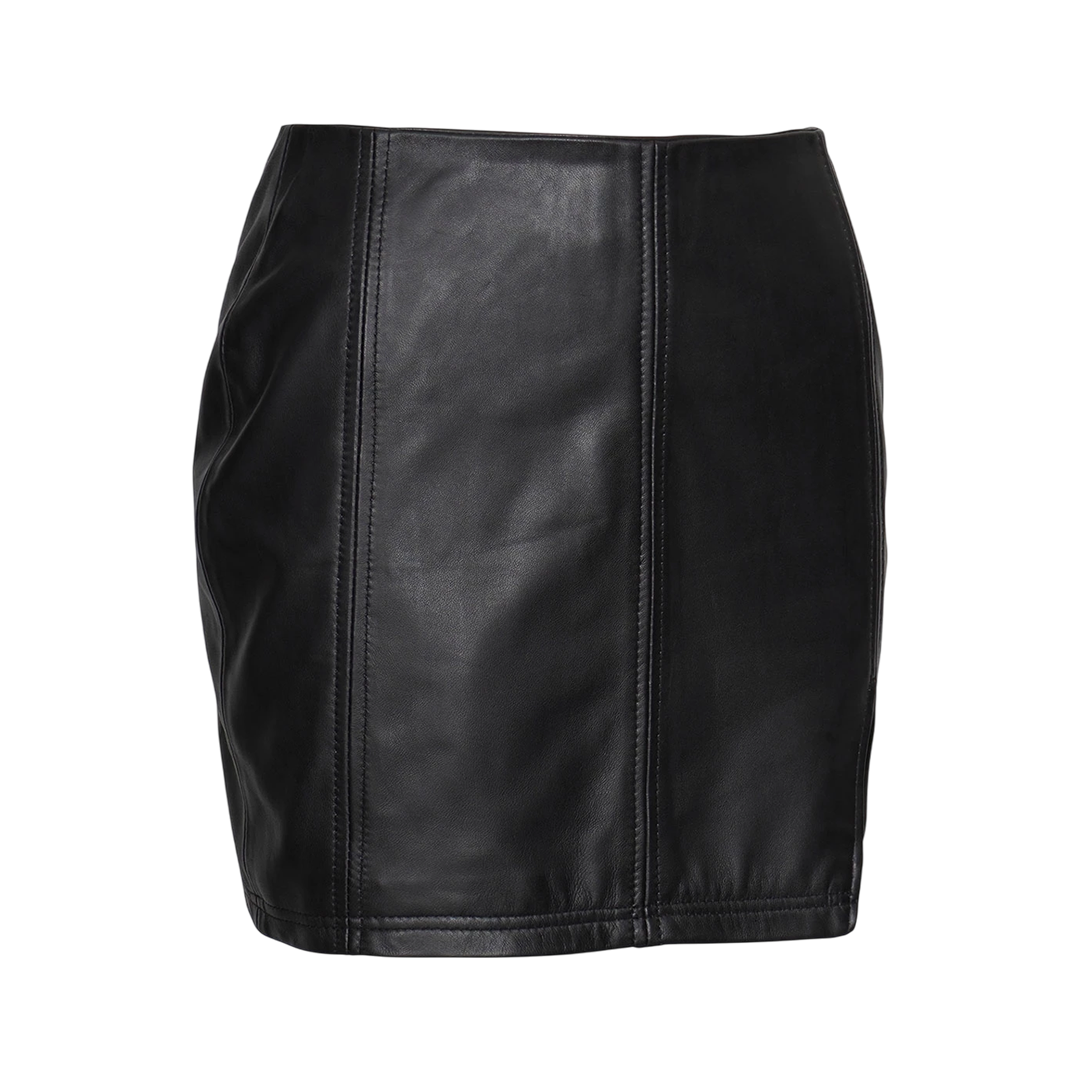 Women's Black Mini Leather Skirt - High Waisted Style