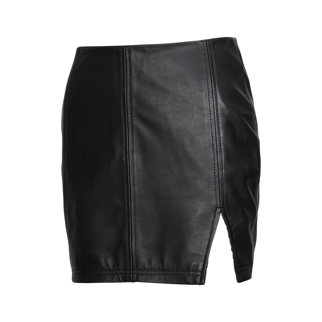 Women's Black Mini Leather Skirt - High Waisted Style