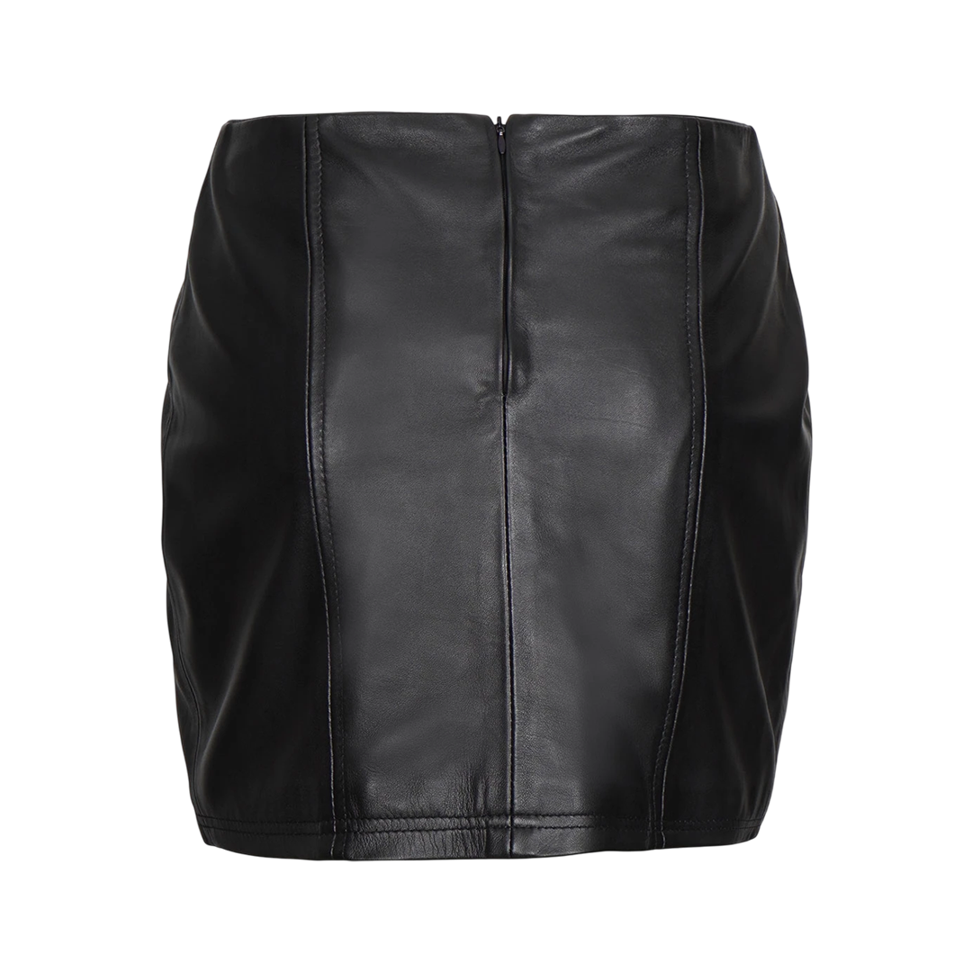 Women's Black Mini Leather Skirt - High Waisted Style