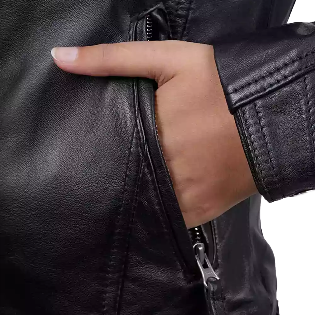 Women Black Quilted Cafe Racer Leather Jacket