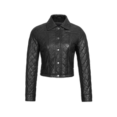 Women's Black Quilted Cropped Leather Jacket