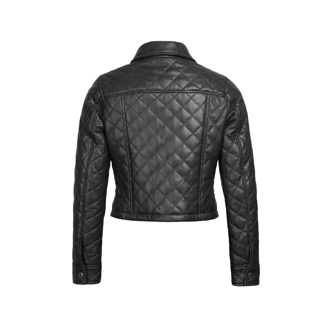 Women's Black Quilted Cropped Leather Jacket