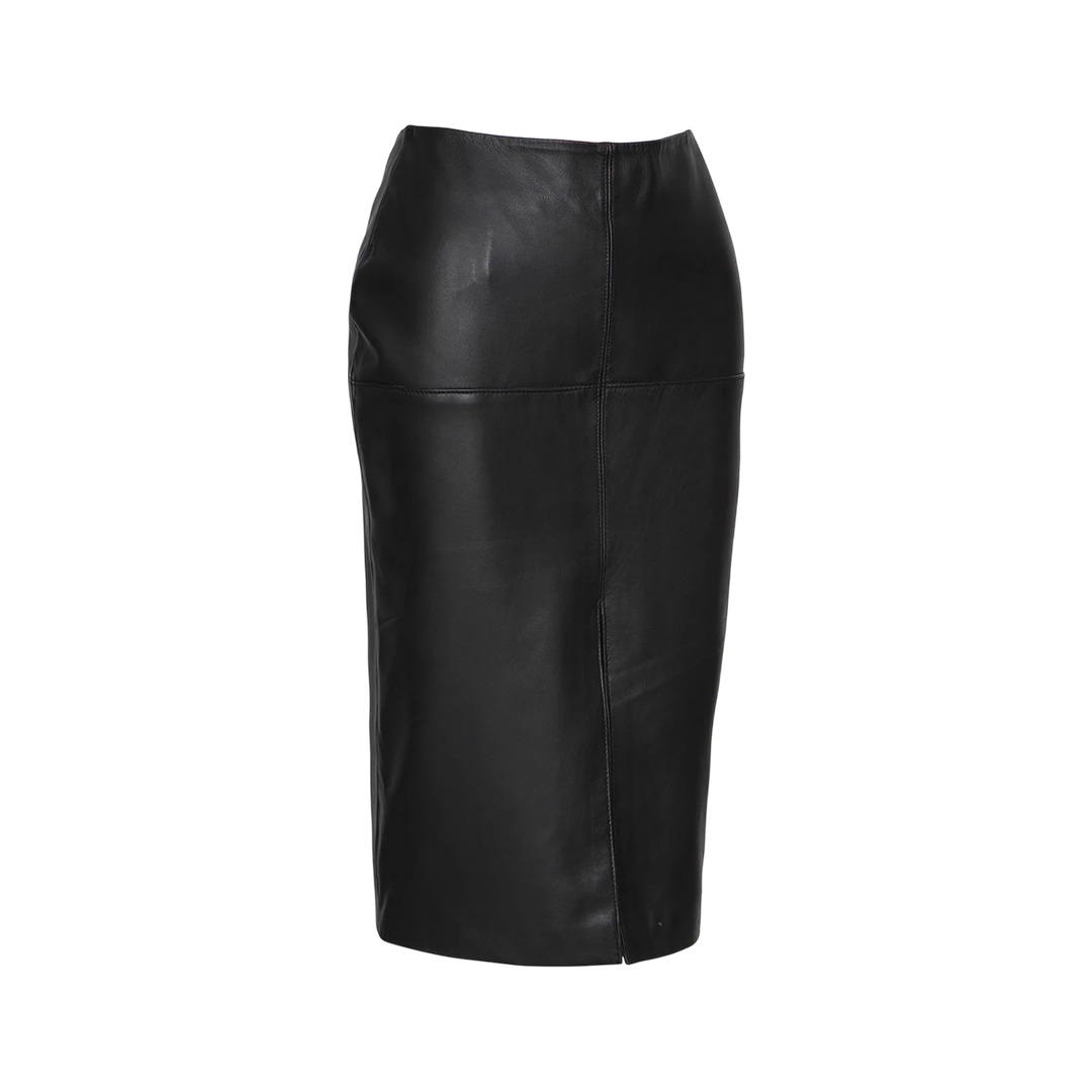Women's Black Real Leather Midi Pencil Skirt