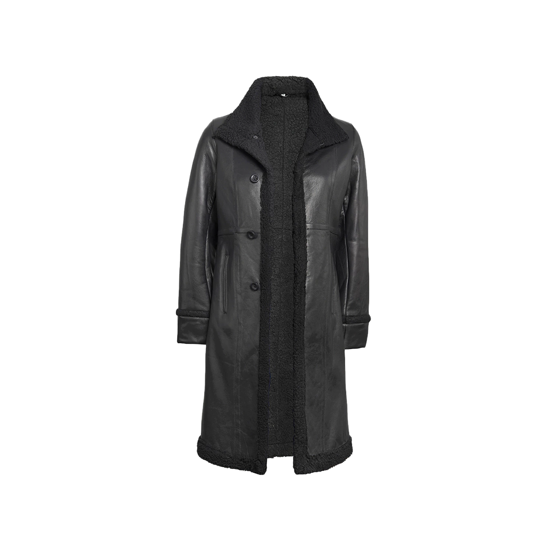 Women's Black Real Leather Shearling Coat — Winter Jacket