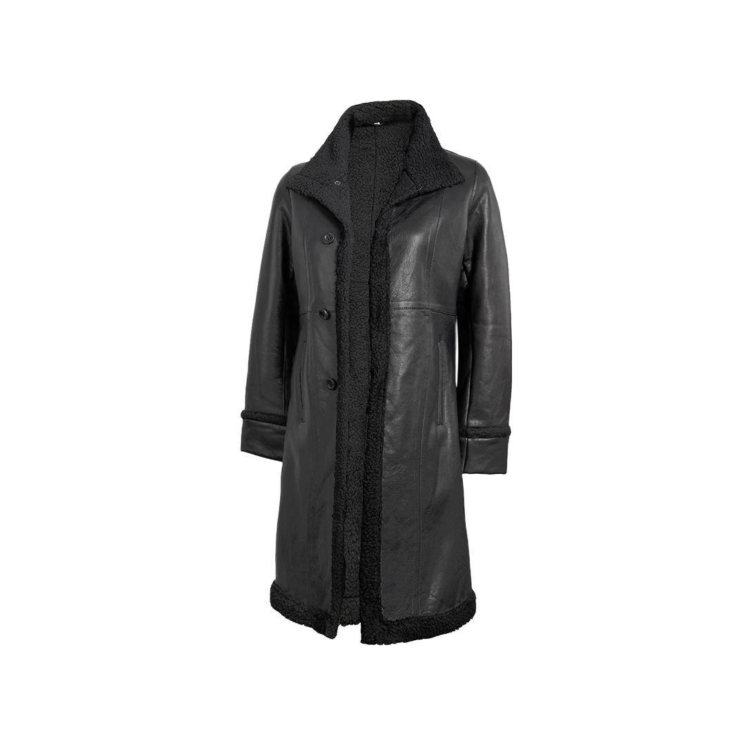 Women's Black Real Leather Shearling Coat — Winter Jacket