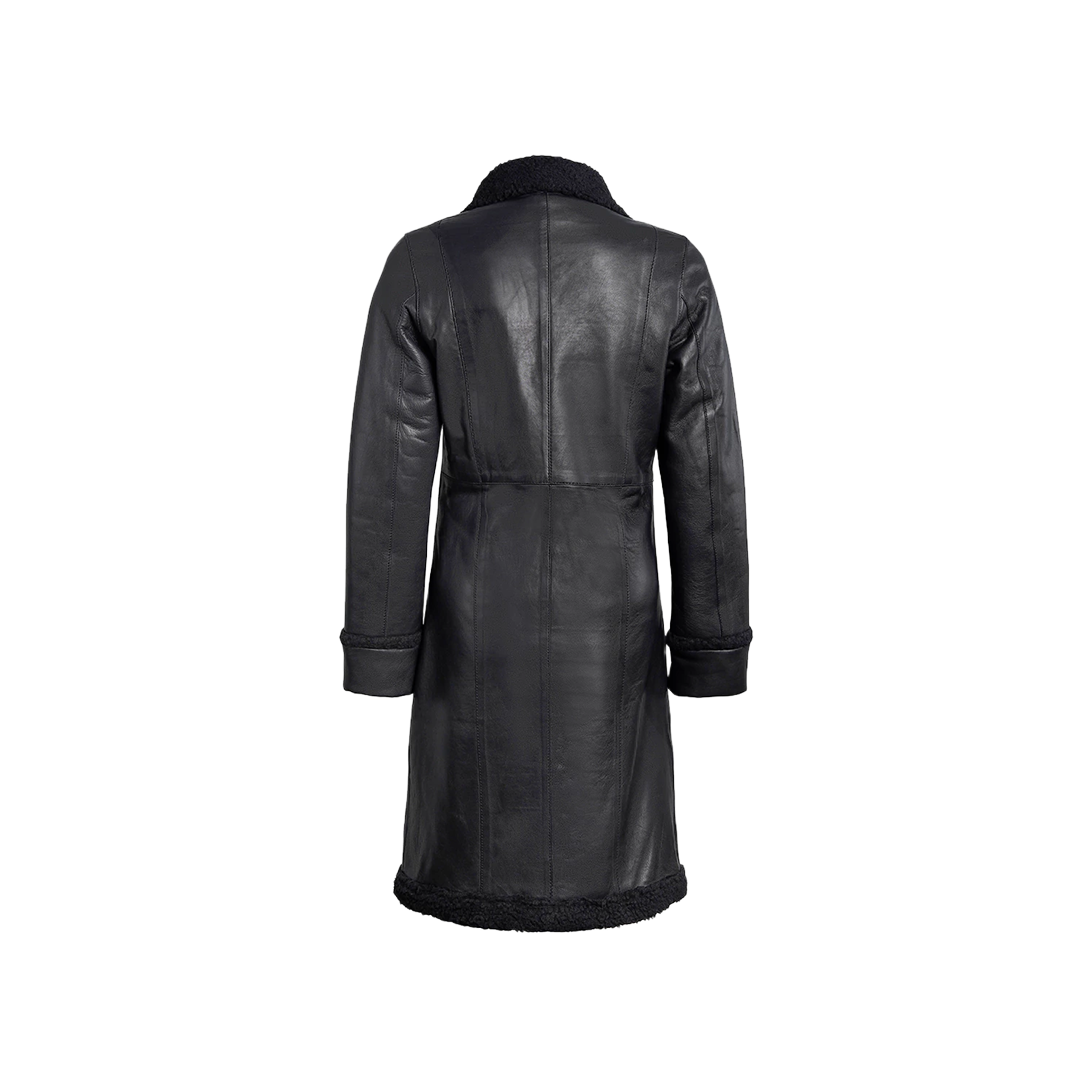 Women's Black Real Leather Shearling Coat — Winter Jacket