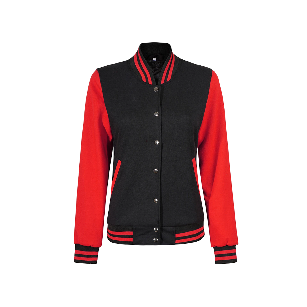 Women's Black and Red Varsity Jacket - Baseball Style