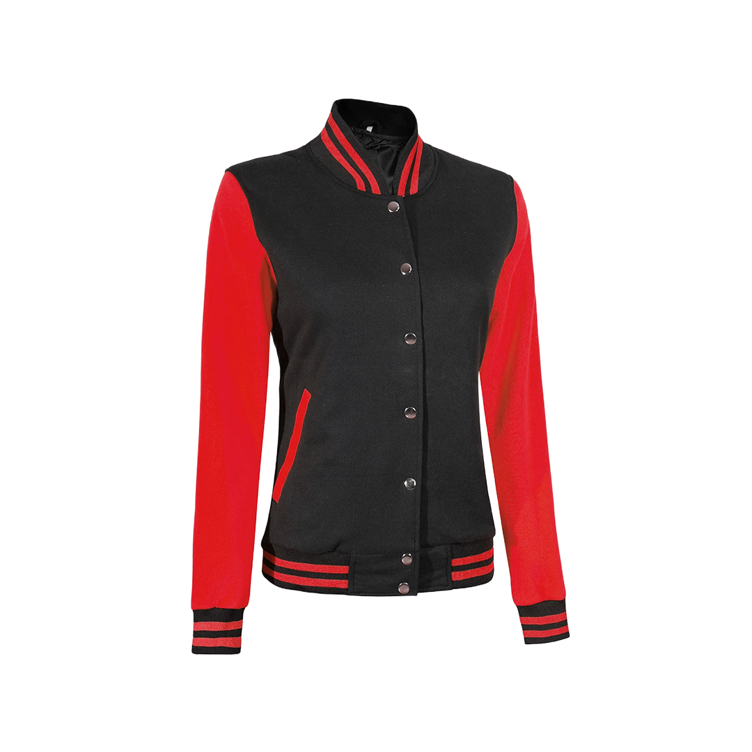 Women's Black and Red Varsity Jacket - Baseball Style