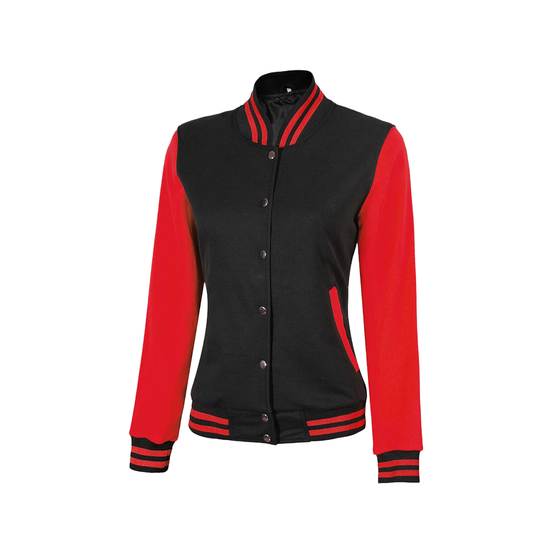 Women's Black and Red Varsity Jacket - Baseball Style