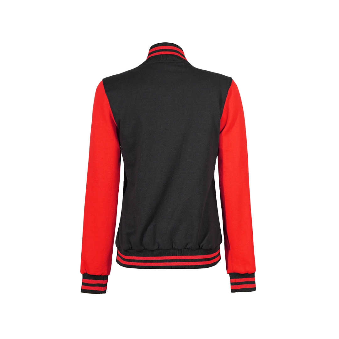 Women's Black and Red Varsity Jacket - Baseball Style