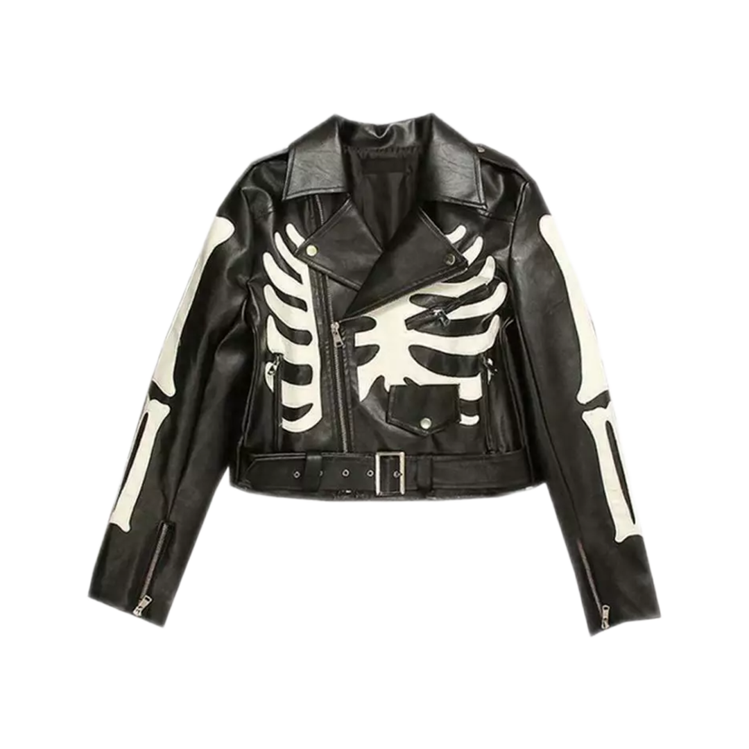 Women's Black Skeleton Leather Biker Jacket