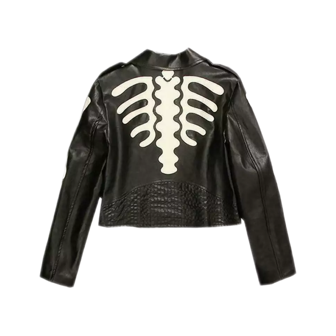 Women's Black Skeleton Leather Biker Jacket