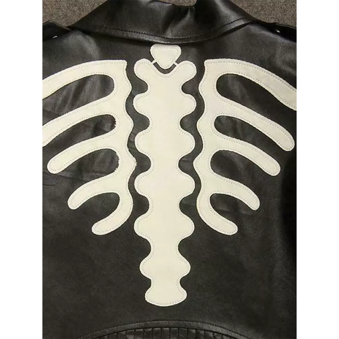 Women's Black Skeleton Leather Biker Jacket
