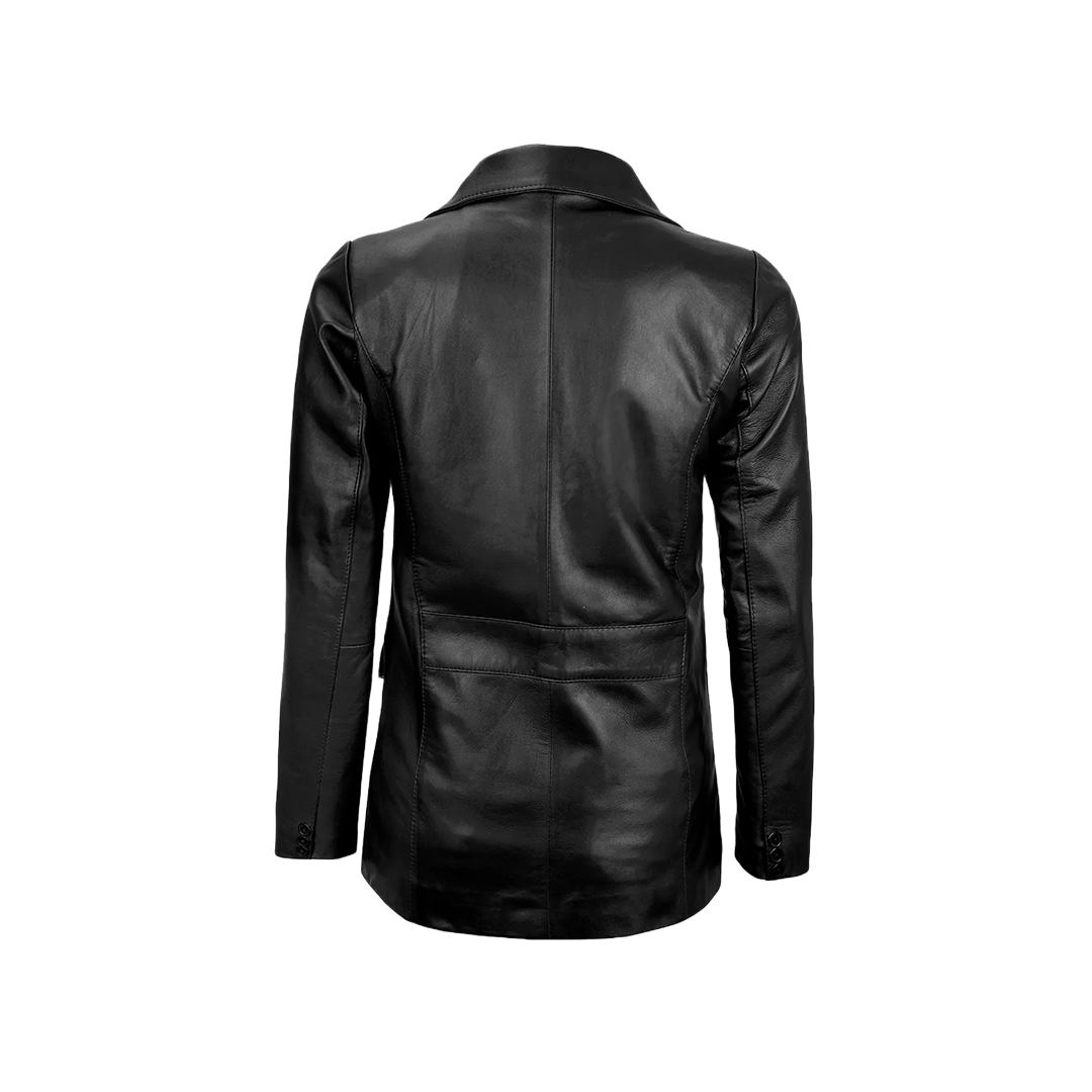 Women's Two-Button Real Lambskin Black Leather Blazer